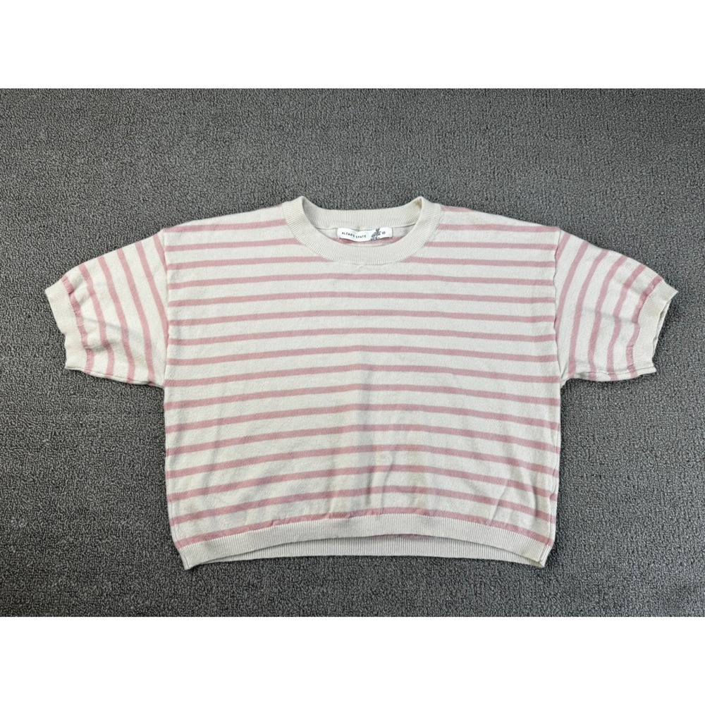 Altar'd State Short Sleeve Sweater Top Womens XS Pink Cream Striped Knit Cropped